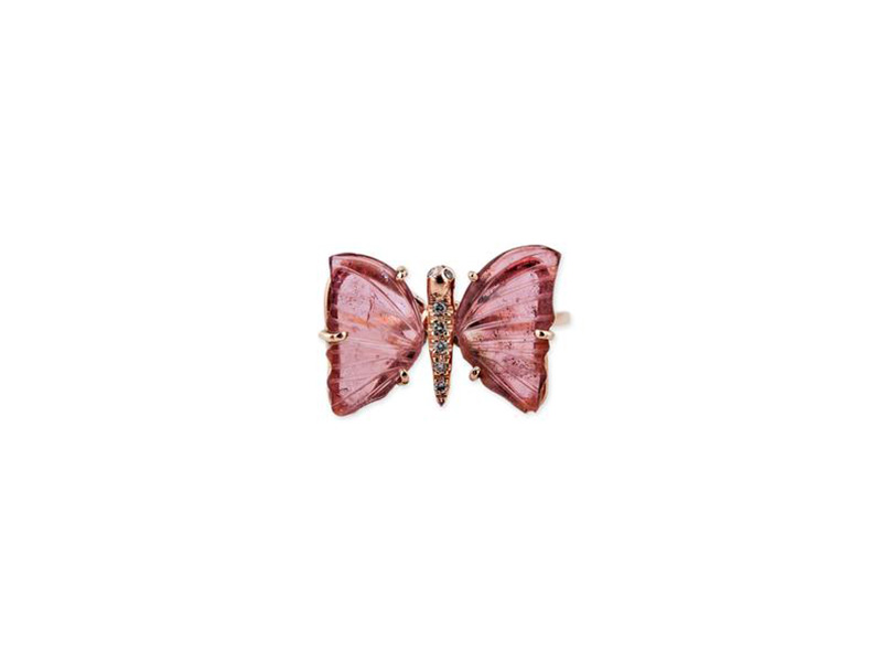 Jacquie Aiche small pink tourmaline butterfly ring mounted on rose gold diamond and tourmaline - 1'625 $