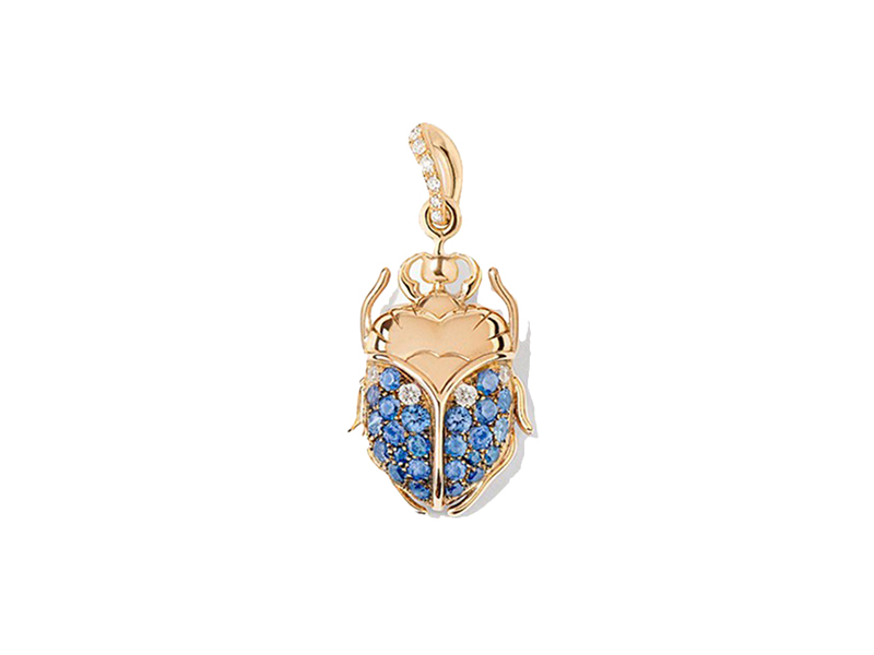 Aurélie Bidermann Baby Charme Pendant Mounted on yellow gold with blue sapphire scarab