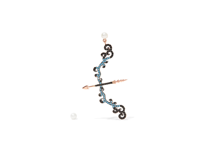 Aamaya by Priyanka Arrow pearl earrings mounted on rose gold-plated silver with pearl, blue topaz and black onyx - 520 £