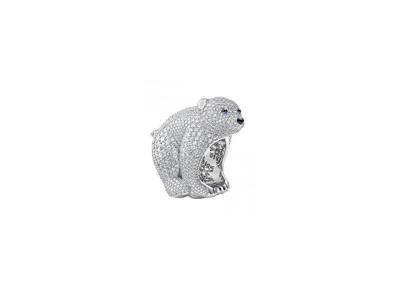 Chopard A Precious polar bear ring mounted on white gold  white diamonds colored stones ring