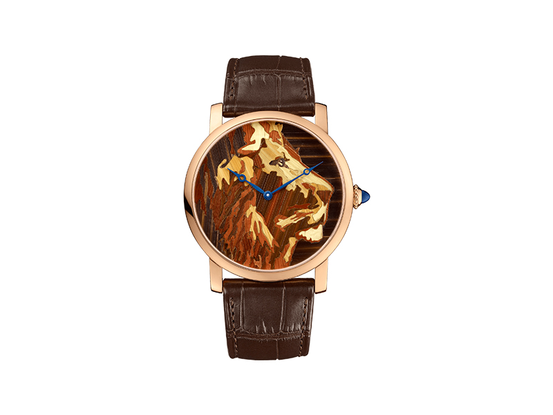 Cartier Lion  wood marquetry watch