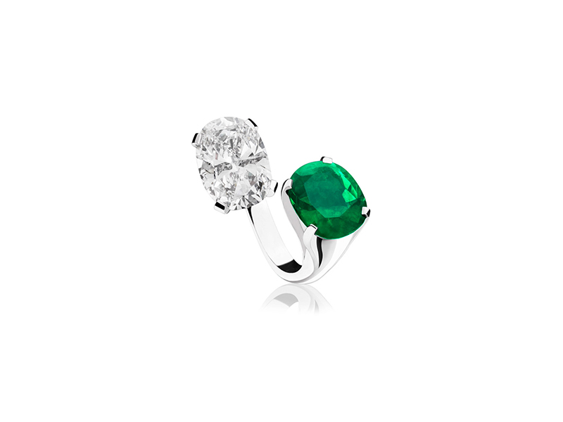 Alexandre Reza Toi et moi ring with diamond and emerald