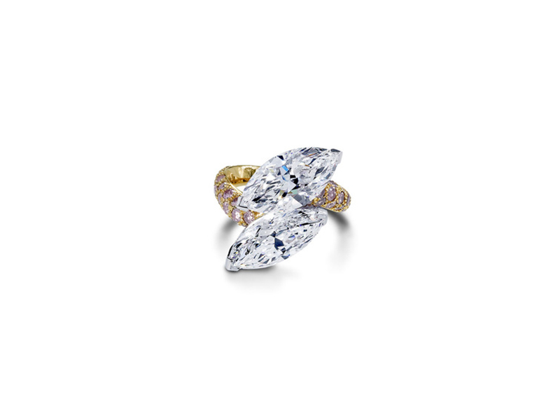 Graff Pink diamond ring featuring two marquise cut diamonds
