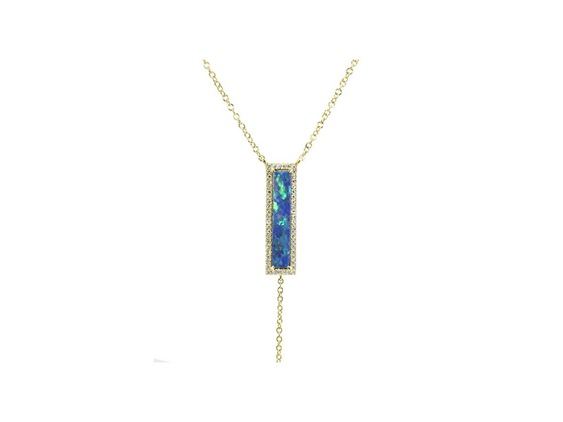 Anne Sisteron 14kt yellow gold opal diamond brick lariat necklace 