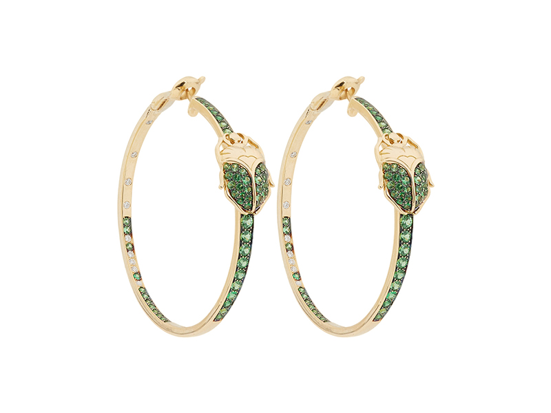 Aurelie Bidermann Diamond gold scarab hoop earrings 