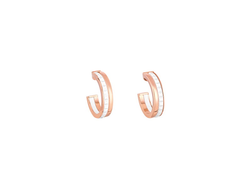 Boucheron Quatre white edition hoops earrings mounted on rose gold with white ceramic