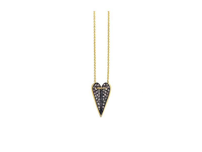Elena Votsi From Eros collection heart necklace with sapphires, black and white diamonds