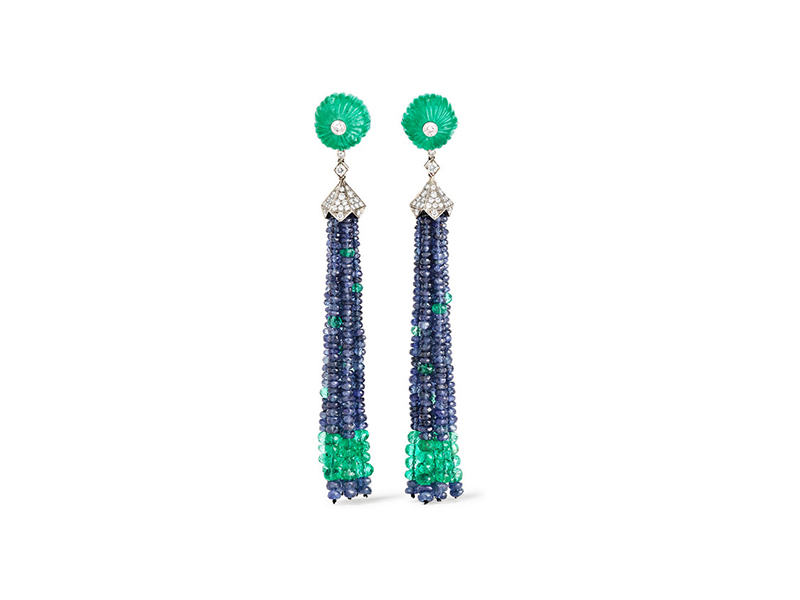 Fred Leighton Earrings mounted on white gold with emeralds, sapphires and diamonds 38340 €