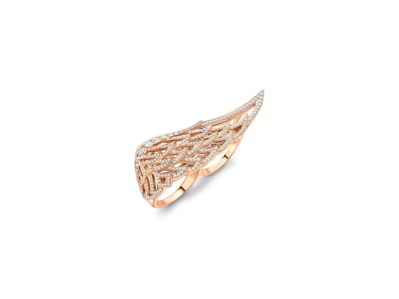 Garrard Wings lace double ring mounted on rose gold with white diamonds