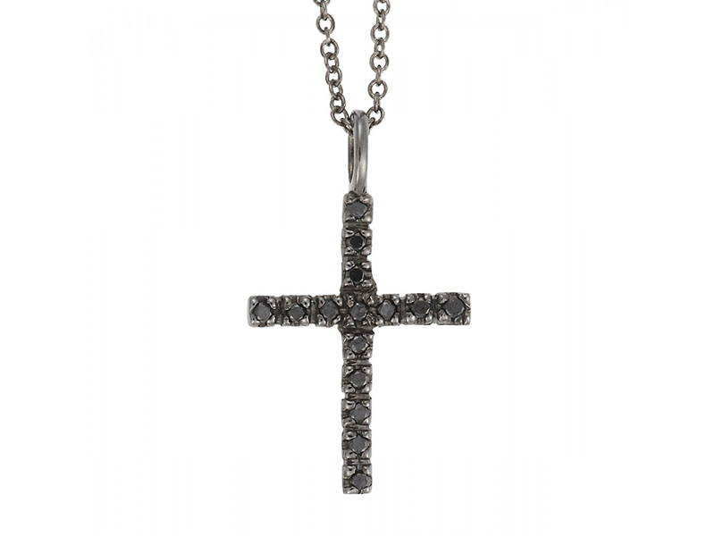 Ileana Makri Classic cross mounted on white gold with black diamonds