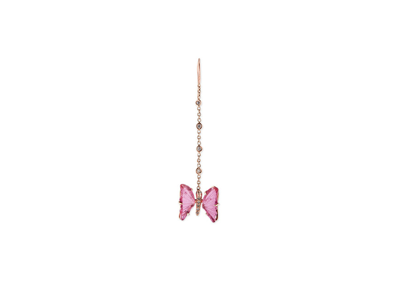 Jacquie Aiche 4 diamond bezel pink tourmaline butterfly with pave diamond centered drop earring 1750 $