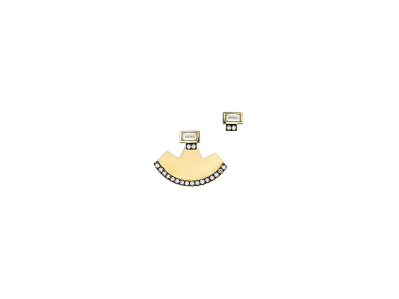 Jemma Wynne Baguette fan diamonds earrings mounted on yellow gold and balck rhodium with diamonds - 3'780 $