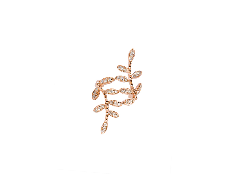 Joelle Jewelry Leaf earcuff earring mounted on rose gold plated silver with white diamonds - 580 €