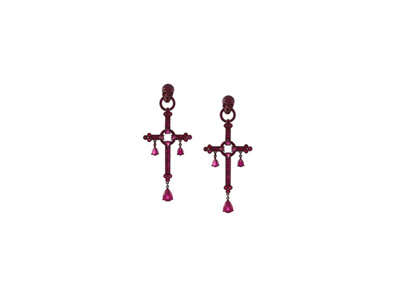 Lydia Courteille ruby cross skull earrings mounted on gold 21'830 £