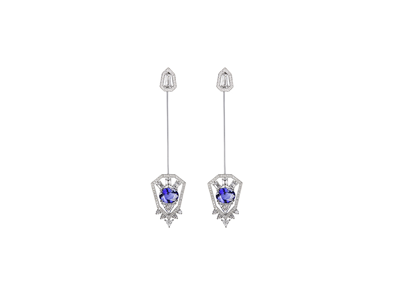 Nikos Koulis Earring/brooch mounted on white gold with blue sapphire and white diamonds