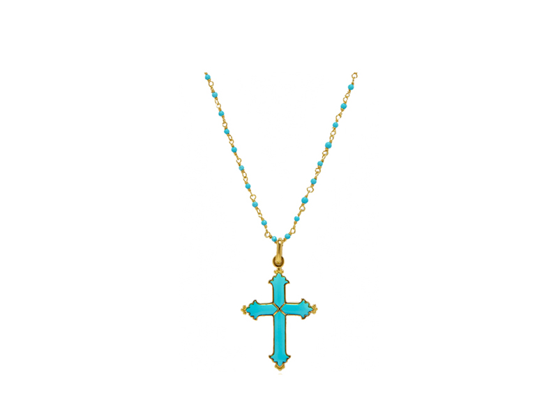 Perlota Pristine cross pendant in yellow gold with turquoise - 1630 €