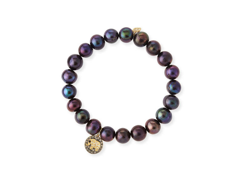 Sydney Evan Peacock pearl bracelet with diamond elephant charm 705 $