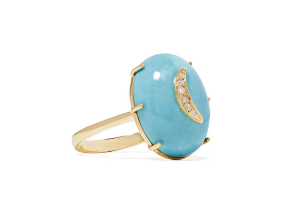 Andrea Fohrman Crescent Moon gold with turquoise and diamond ring