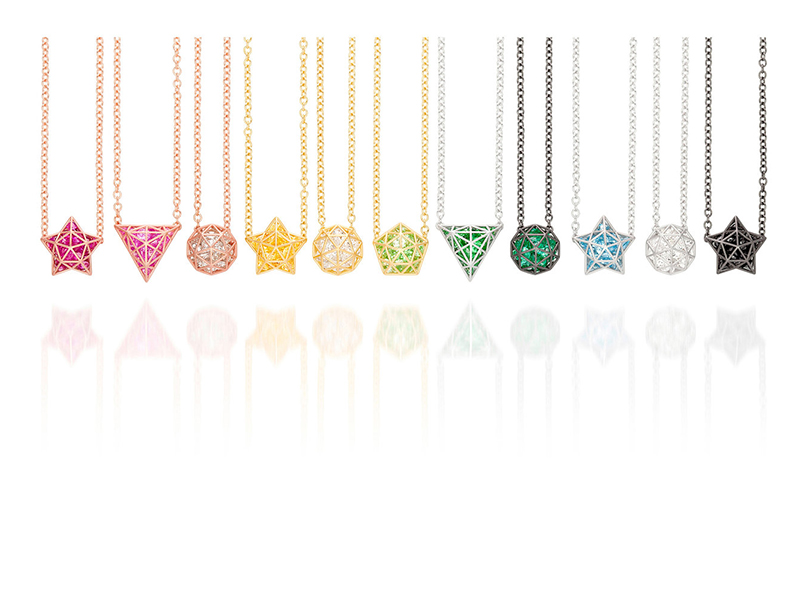 Roule & Co Roulette Shaker pendants in 18k gold and colored gemstones