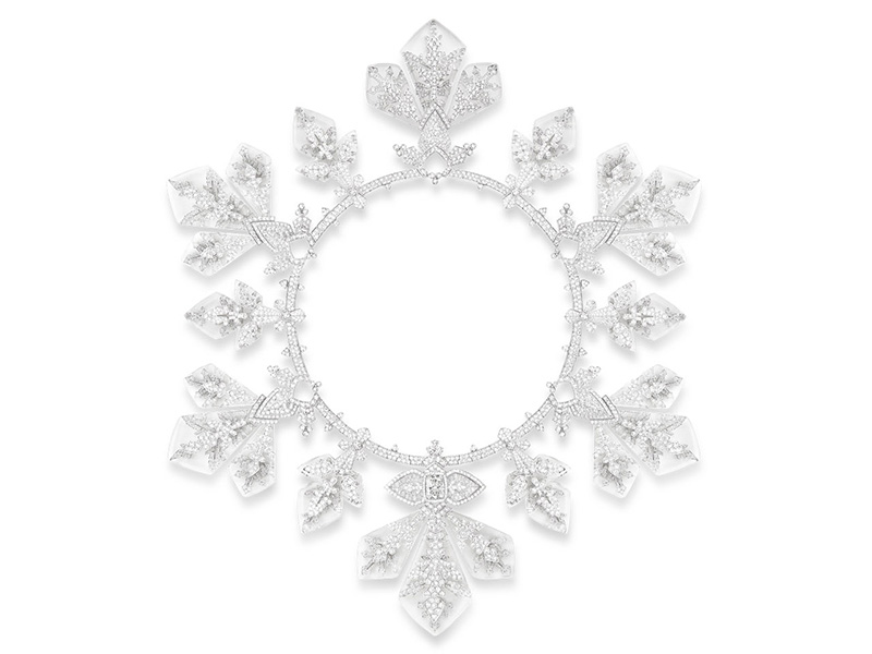 Boucheron Lumière de Nuit - Flocon Impérial necklace set with a 5,20 ct E VVS1 cushion diamond and rock crystal, paved with diamonds, on white gold