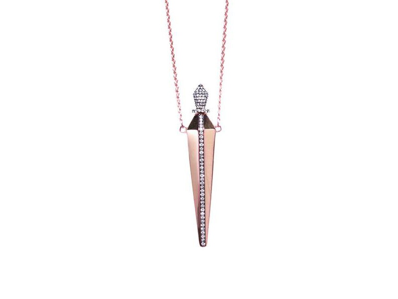 Diane Kordas Diamond line amulette mounted on rose gold with white diamonds