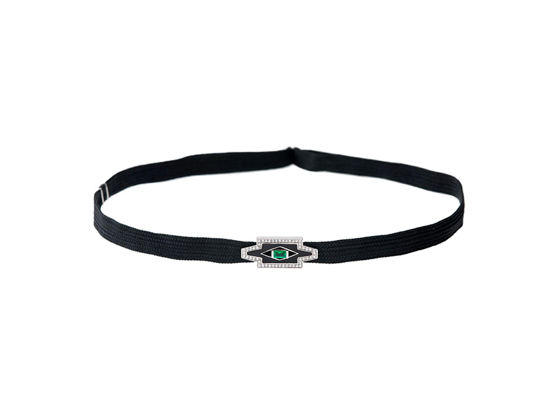 Nikos Koulis Chocker necklace with white diamonds, emerald and black enamel