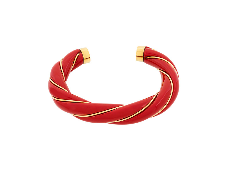 Aurélie Bidermann Diana Vermilion Twisted Bangle mounted on 18k gold-plated and bakelite