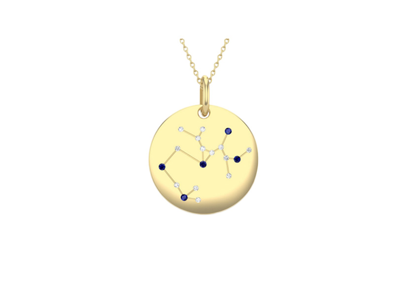 Edendiam Sagittarius pendant mounted on yellow gold with sapphires and diamonds