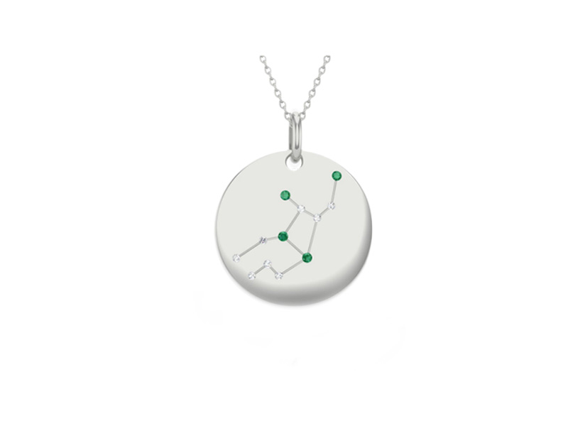 Edendiam Virgo pendant mounted on white gold with emeralds and diamonds