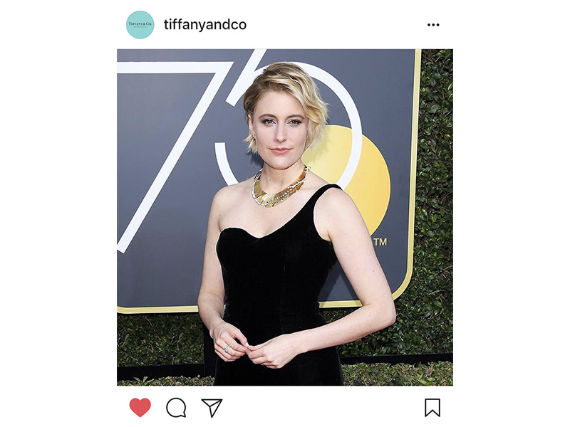 Tiffany & Co Greta Gerwig wore an archival Tiffany necklace, a diamond ring and earrings