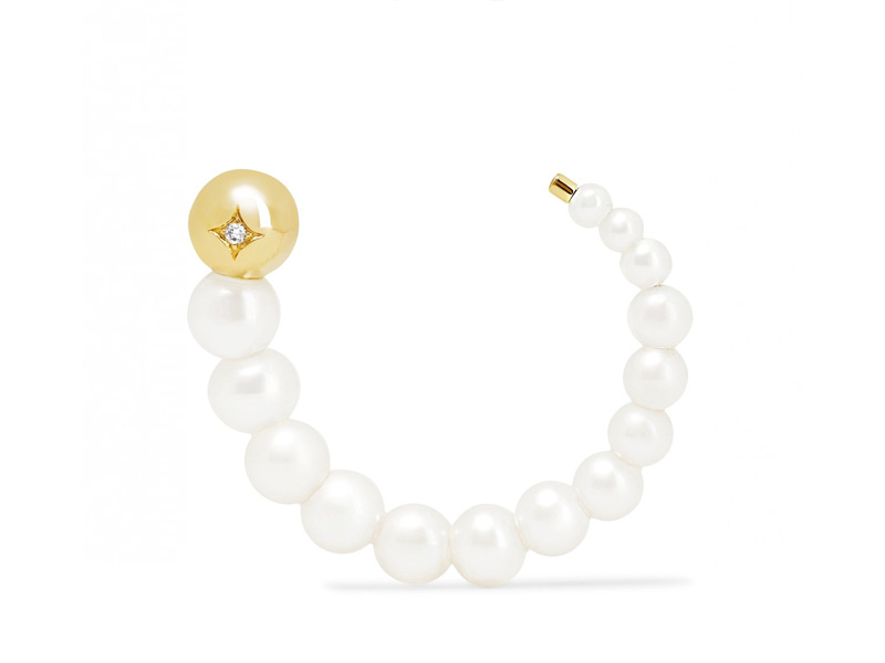 Yvonne Leon Maxi Escargo earring mounted on yellow gold with pearls