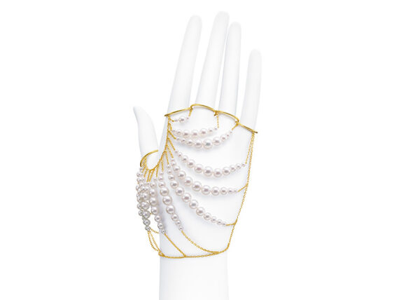 Melanie Georgacopoulos M/G Tasaki collection - Asteroid hand bracelet mounted on yellow gold with akoya pearls