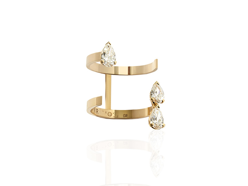 Repossi Serti sur vide collection - Ring mounted on rose gold with pear diamonds