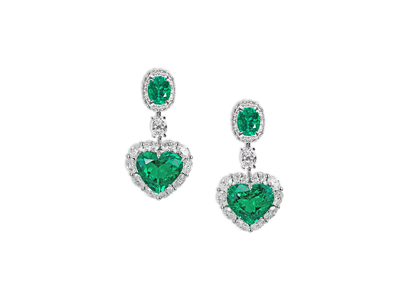 David morris colombian emerald heart earrings marquise diamond white gold