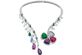 Bvlgari Fiore Di Bvlgari Necklace crafted with a multicoloured flower and vivid petals. 1 emerald, 1 rubellite, 2 acquamarines, 2 amethysts, 1 pink tourmaline, 1 emerald