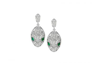 Bvlgari Serpenti Earrings white gold set with pavé diamonds and two emerald eyes