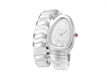 Bvlgari Serpenti Spiga single spiral watch with stainless steel and white ceramic bracelet