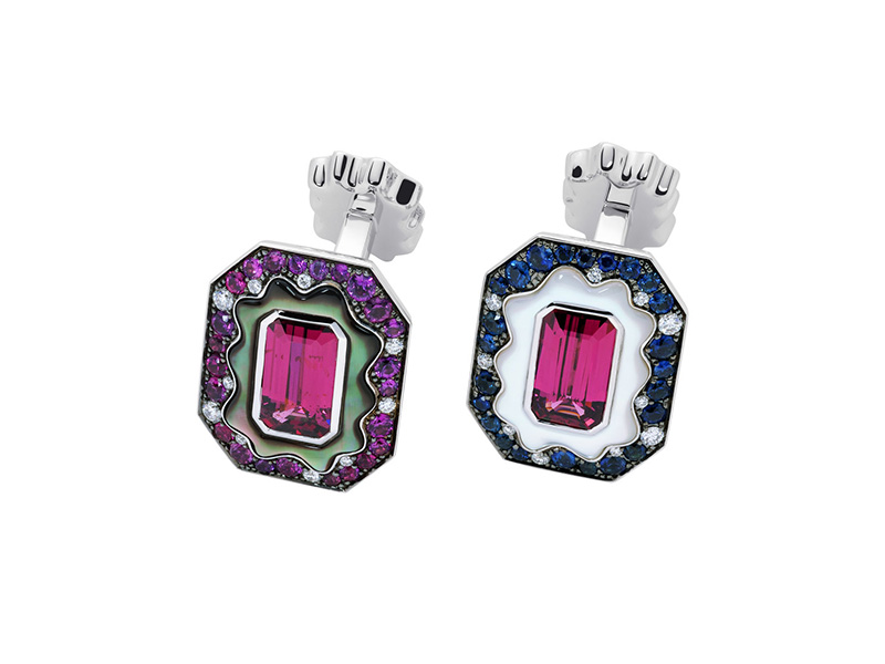 Marcel 1907 Cufflinks purple garnet sapphires diamonds Mother-of-pearl