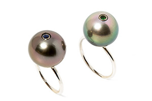 Sea Urchin rings Stephanie Deydier Gold: 1.65g Pearl: 14mm Tsavorite
