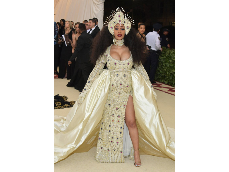 Met Gala 2018 Cardi B wearing Jeremy Scott dress and a Moschino Crown