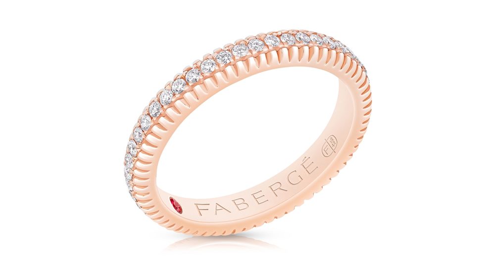 Anneau Fabergé cannelé en or rose avec diamants