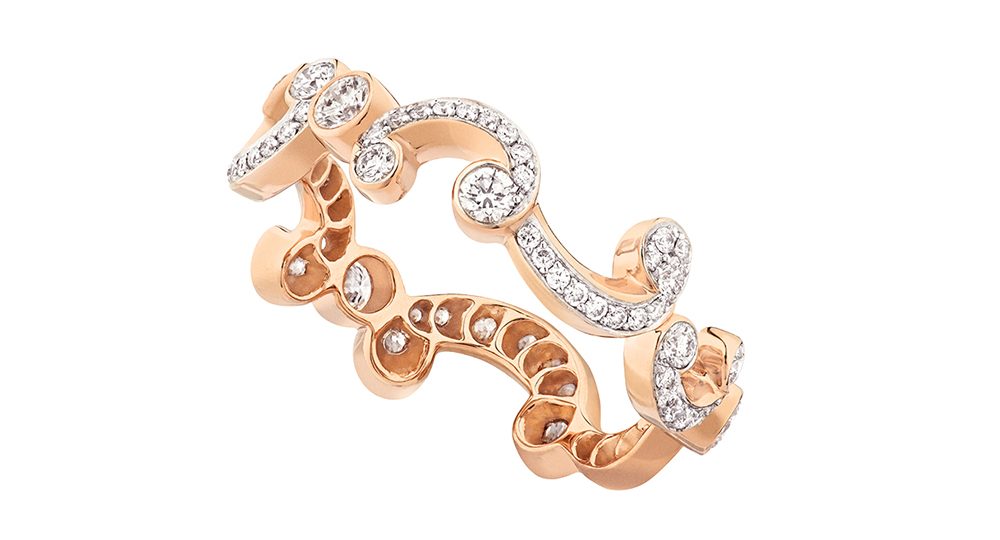 Rococo Pavé Diamond Rose Gold Thin Ring