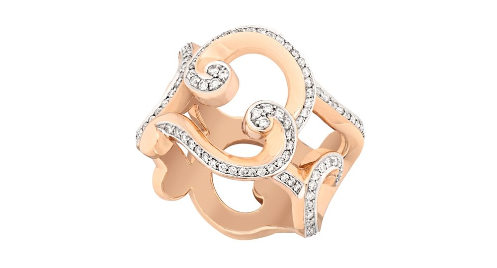 Rococo Pavé Diamond Rose Gold Ring
