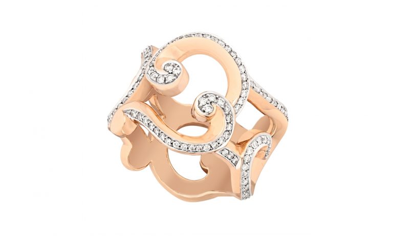 Shop Rococo Pavé Diamond Rose Gold Ring by Fabergé - theeyeofjewelry.com