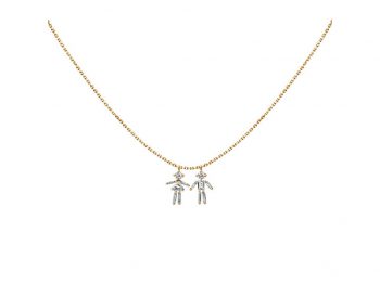 Diamonds and 18 carats gold Girl and Boy double pendant necklace