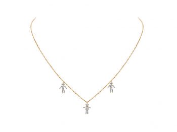 Diamonds and 18 carats gold 2 Boys and 1 Girl pendant necklace