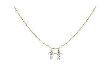 Diamonds and 18 carats gold Girl double pendant necklace