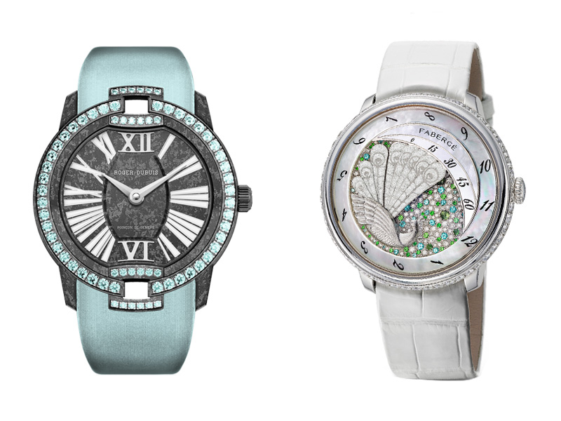 Roger Dubuis Velvet Watch and Fabergé Lady Peacock 2 Watches with Paraiba Tourmaline and diamonds