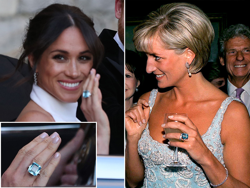 Royal Wedding Meghan Markel Princess Diana emerald-cut acquamarine ring 