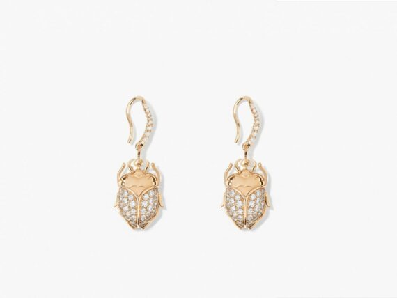 Aurelie Bidermann Diamond Scarab drop earring mounted in 18K yellow gold with 36 diamonds